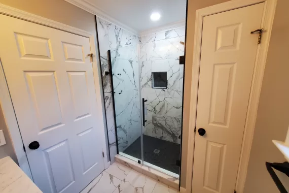 Modern shower tiles and door