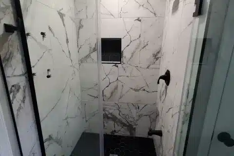 Beautiful shower with black fixtures